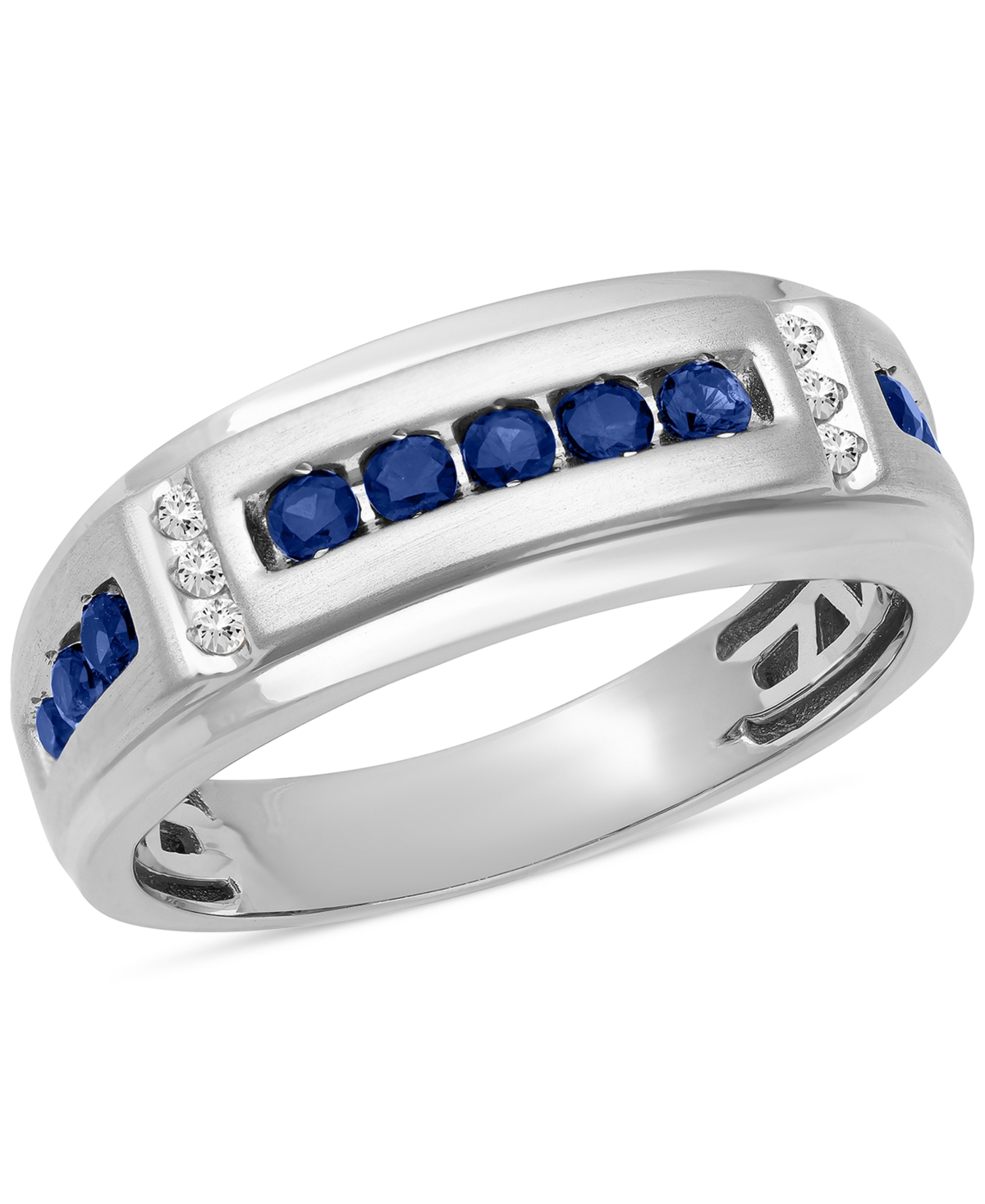 Macy's Men's Sapphire (5/8 Ct. T.w.) & Diamond (1/20 Ct. T.w.) Ring In 10k White Gold