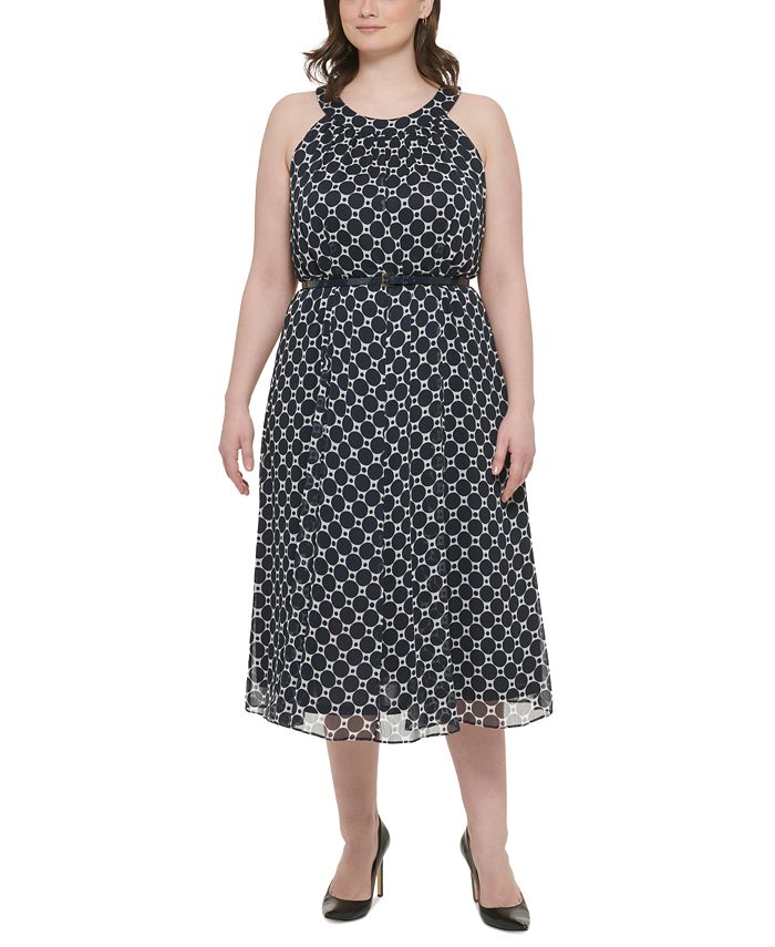 Tommy hilfiger printed belted halter hotsell midi dress