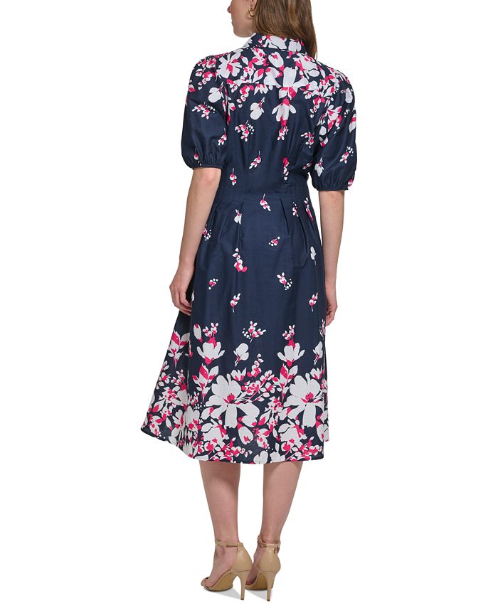 Tommy Hilfiger Women's Cotton Puff-Sleeve Floral Midi Dress - Macy's