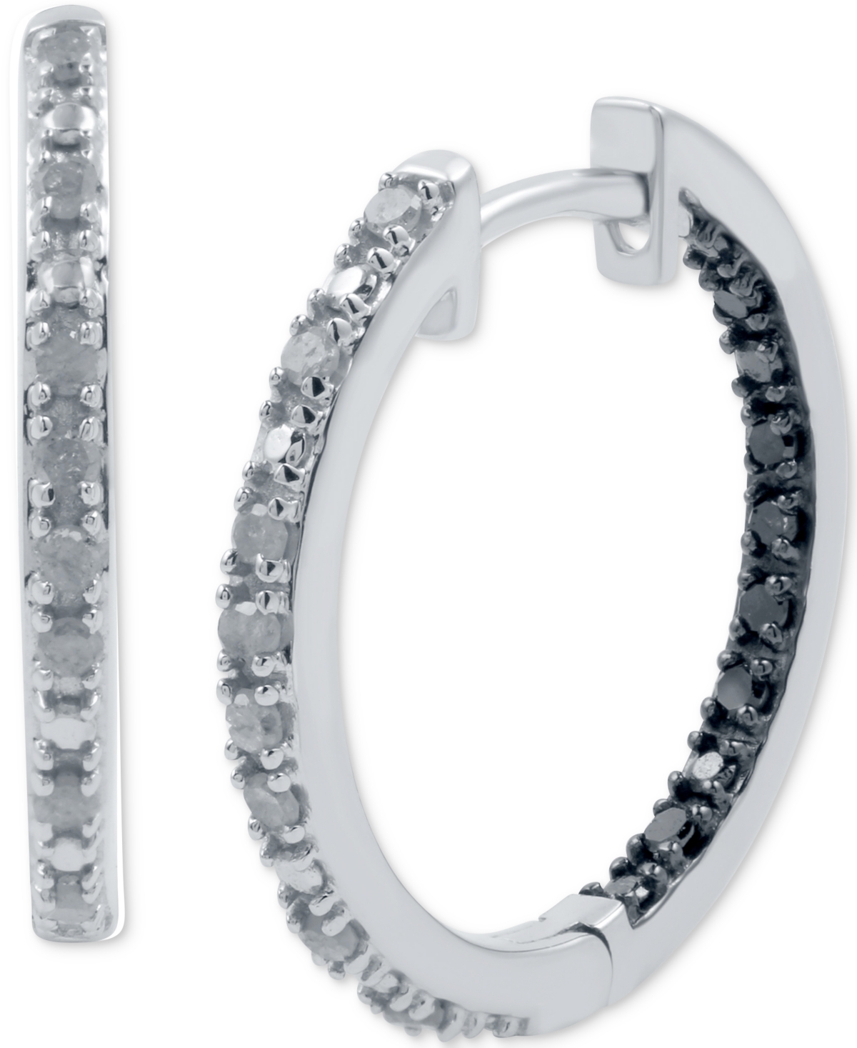 Marsala White Diamond (1/6 Ct. T.w.) & Black Diamond (1/10 Ct. T.w.) In & Out Small Hoop Earrings In Sterlin In Sterling Silver
