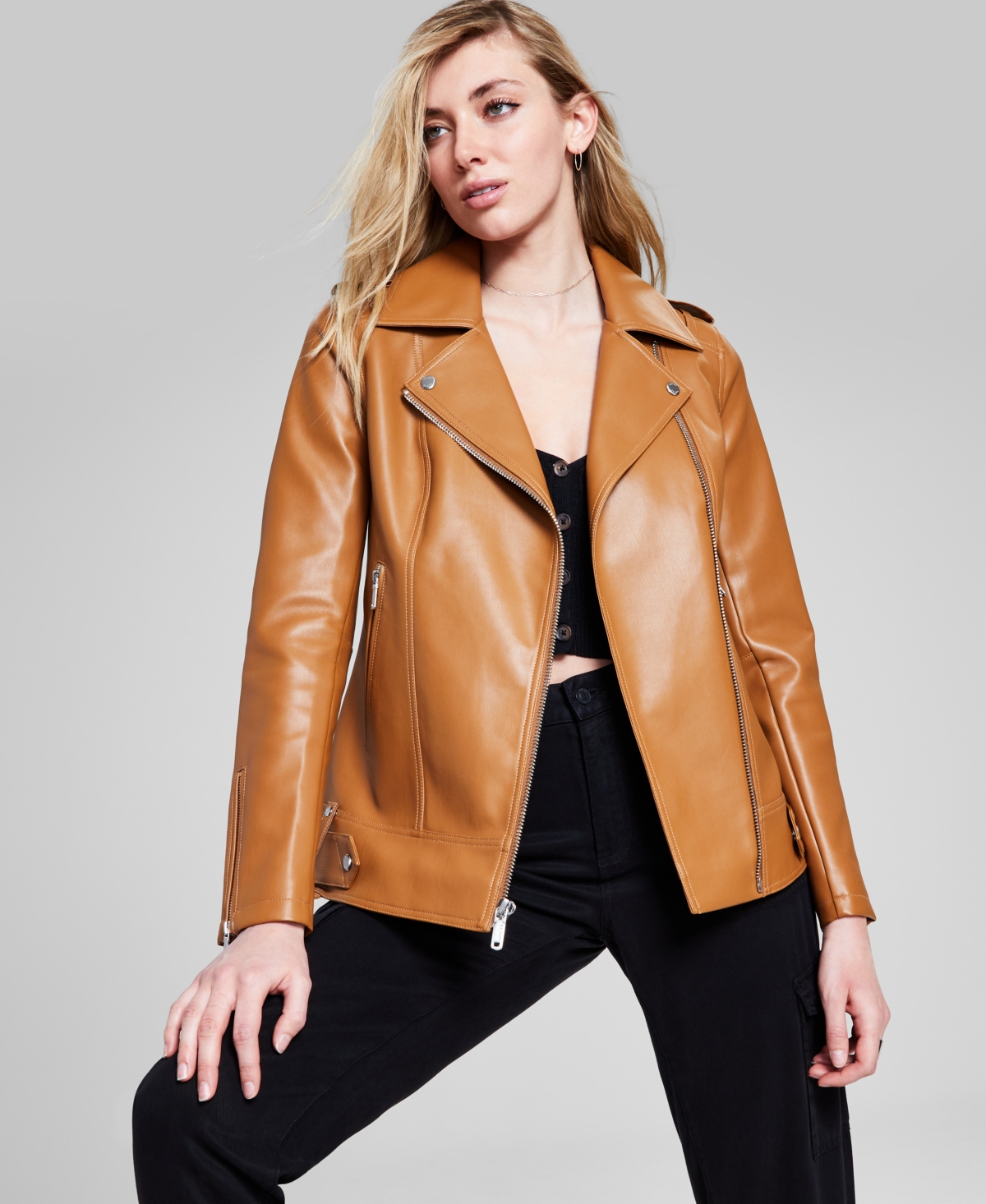 Guess Women's Oversized Faux-leather Moto Jacket, Created For Macy's In Honey
