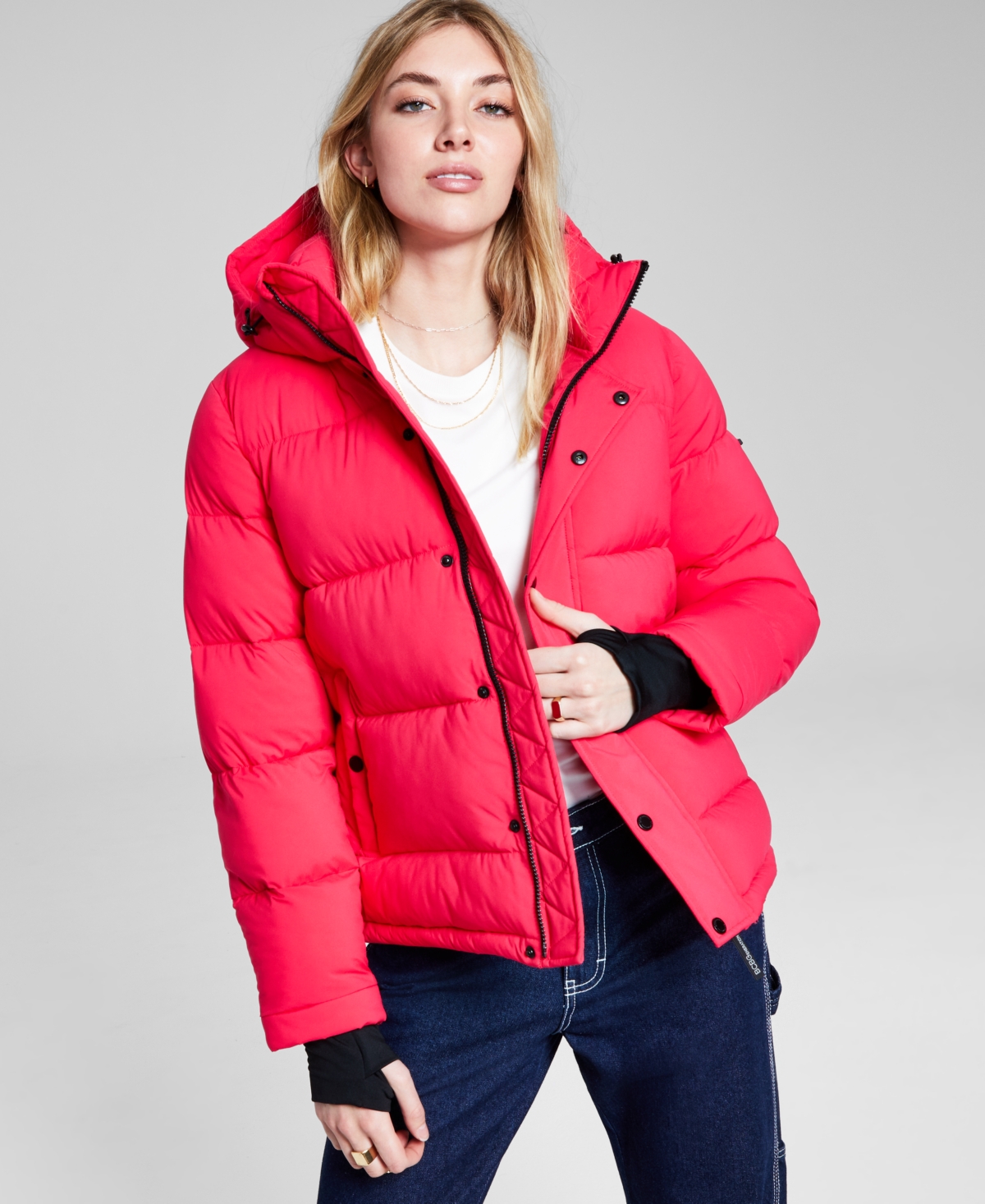 Bcbgeneration Women's Plus Size High-low Hooded Puffer Coat In Fuchsia ...