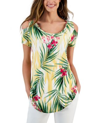 JM Collection - Women's Printed Cold-Shoulder Top, Created for Macy's