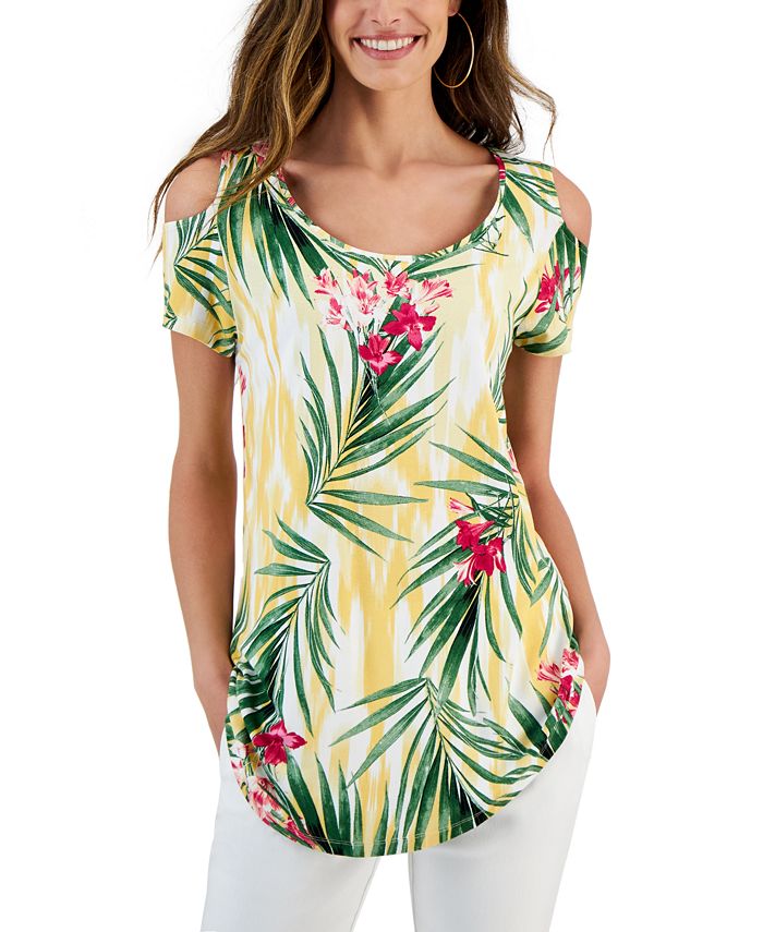 JM Collection Women's Printed Cold-Shoulder Top, Created for Macy's ...