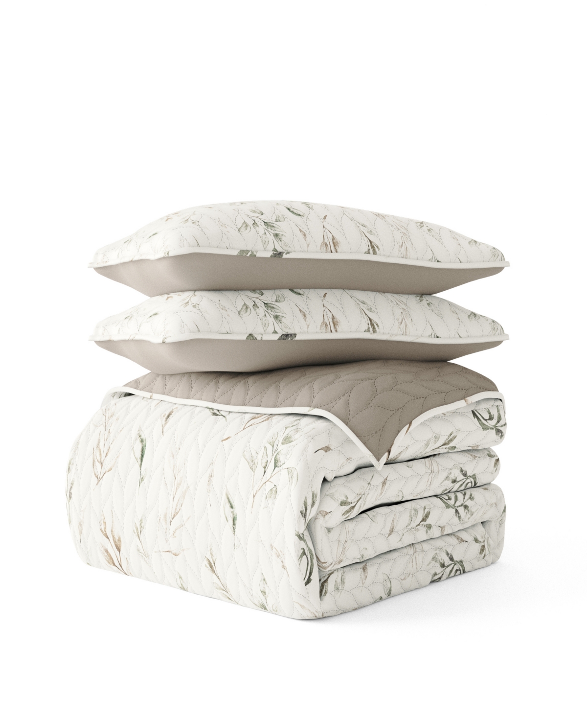 ienjoy Home All Season 3 Piece Watercolor Leaves and Stripe Reversible Quilt Set,