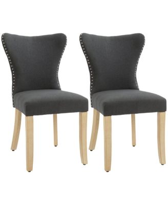 Dining Chairs Set of 2 with Wing Backrest Rubber Wood Legs Charcoal