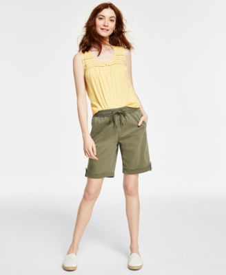 Style & Co - Petite Drawstring Ribbed-Waistband Cuffed Shorts