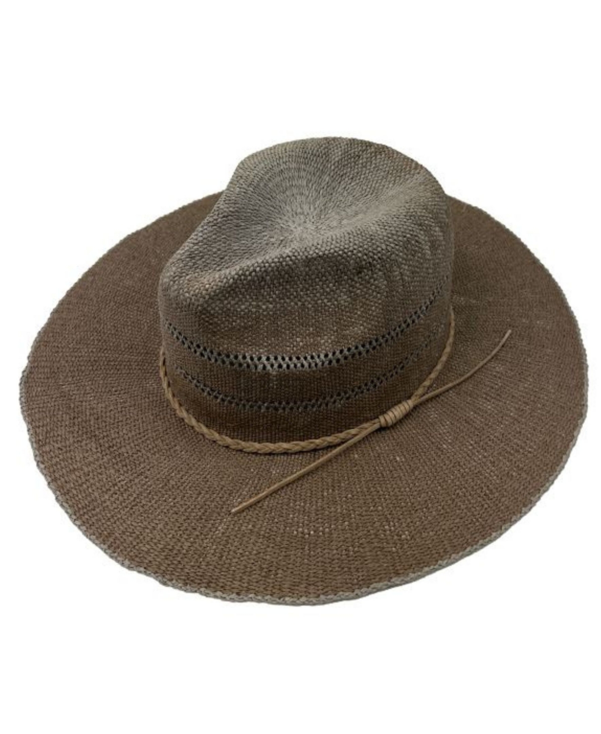 Marcus Adler Faux Suede Braided Trim With Straw Panama Hat In Taupe