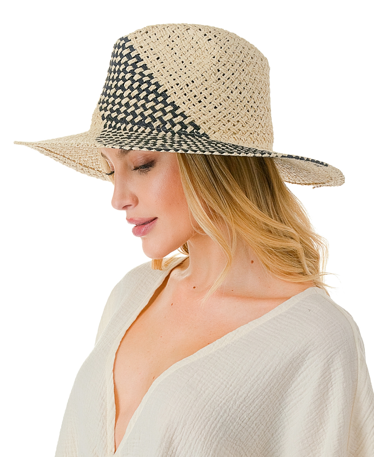 Marcus Adler Color Detail With Straw Panama Hat In Black