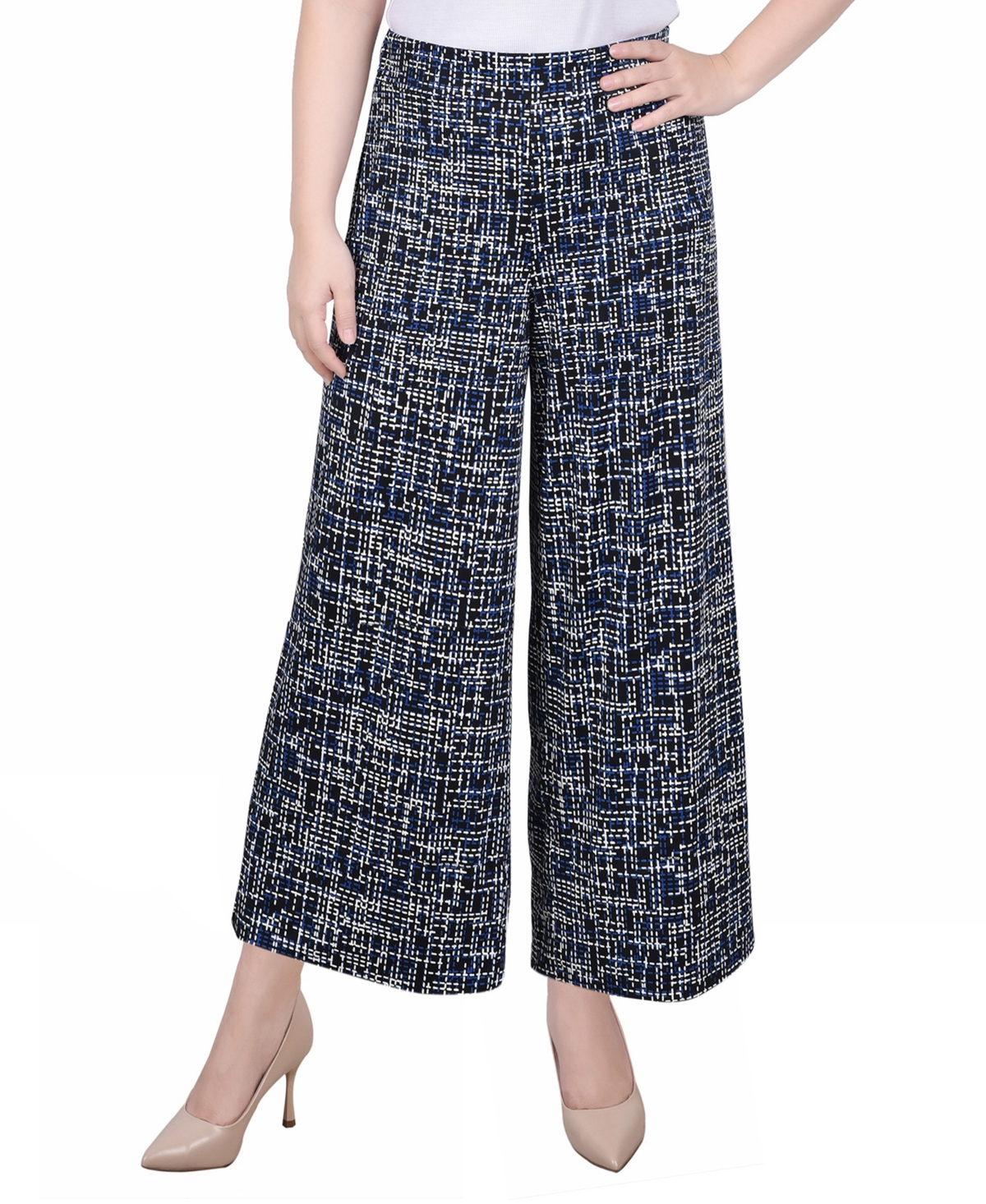 Petite Short Mid Rise Pull On Wide-Leg Palazzo Pant - Royal Abstract