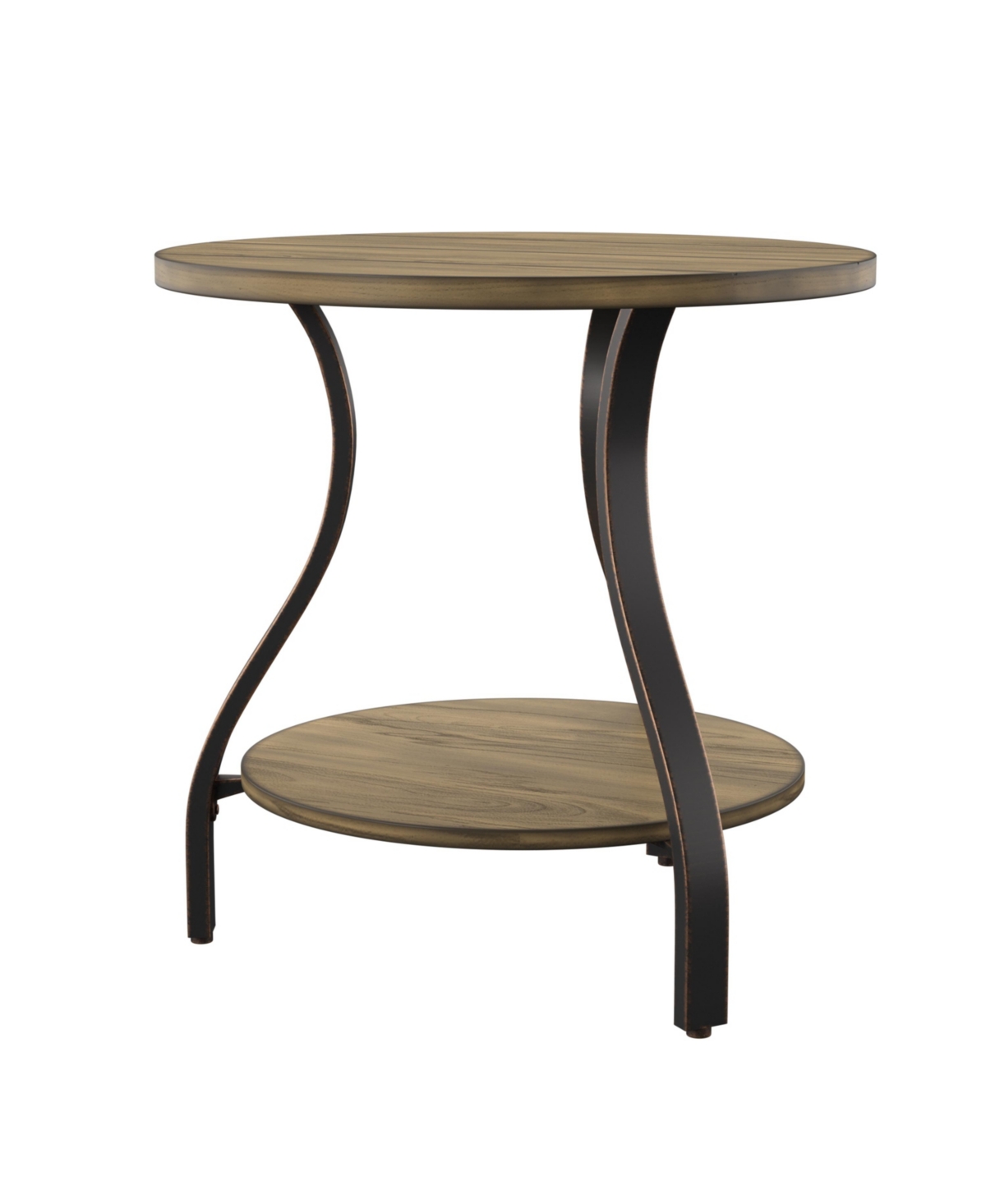 Steve Silver Denise 24" Round Wood And Metal End Table In Oak Finish With Hand Applied Burnish