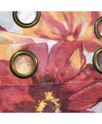 Lush Decor Leah Floral Sheer Window Curtain Panels Pair 52"W x 84"L Red & Orange - Floral Curtains for Bedroom - Sheer Curtains for Living Room