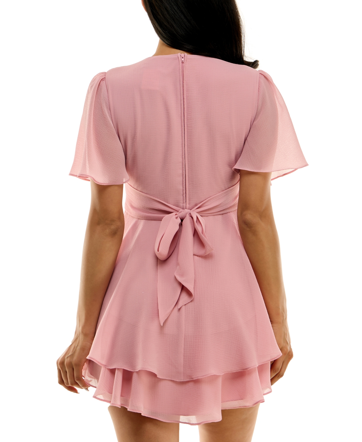 Shop B Darlin Flutter-sleeve Tiered Fit & Flare Dress In Blush