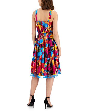 Tahari Petite Printed Tiered Tasseled Midi Dress Macy s