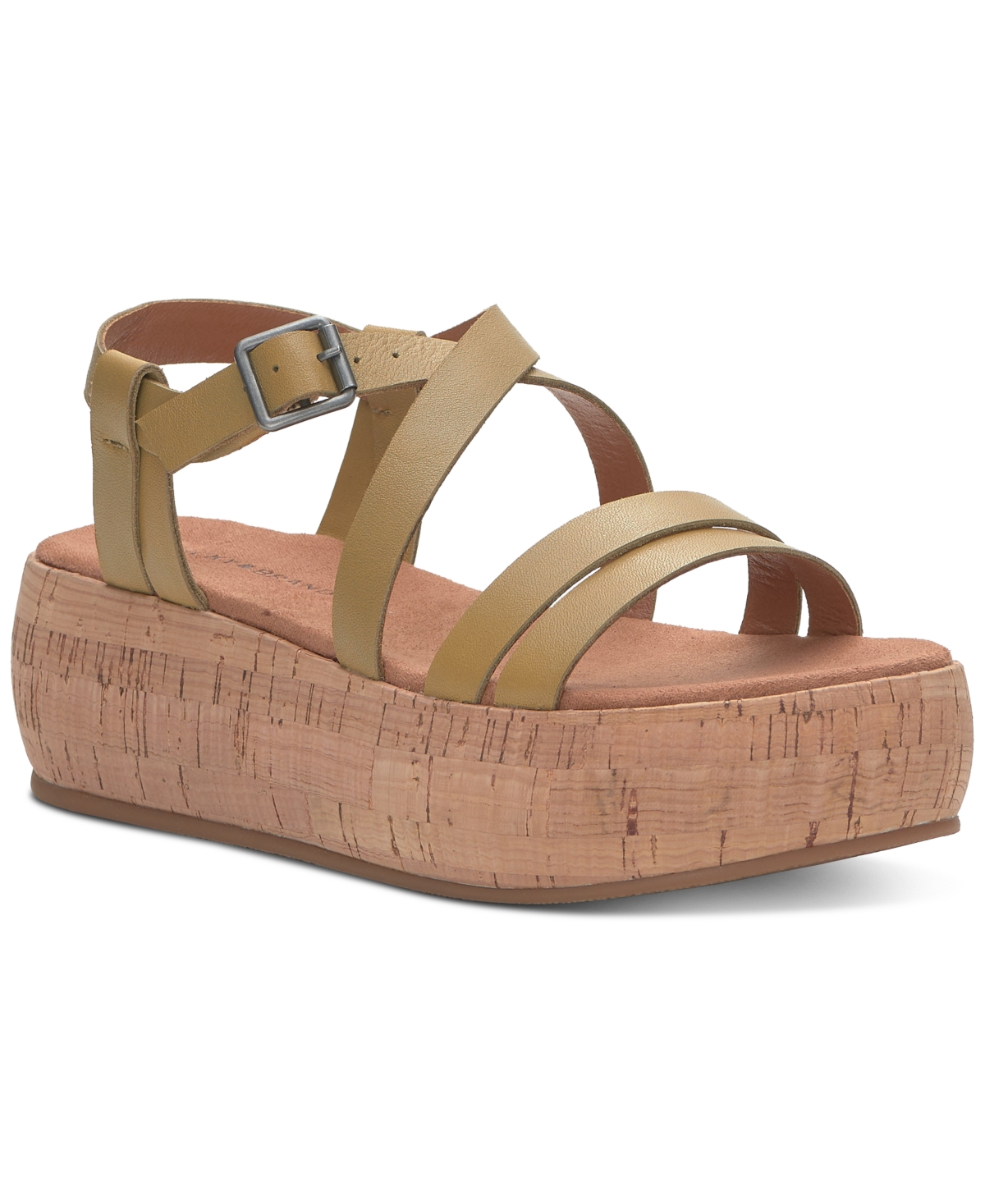 Shop Lucky Brand Women's Jacobean Strappy Platform Sandals In Fennel Seed Leather