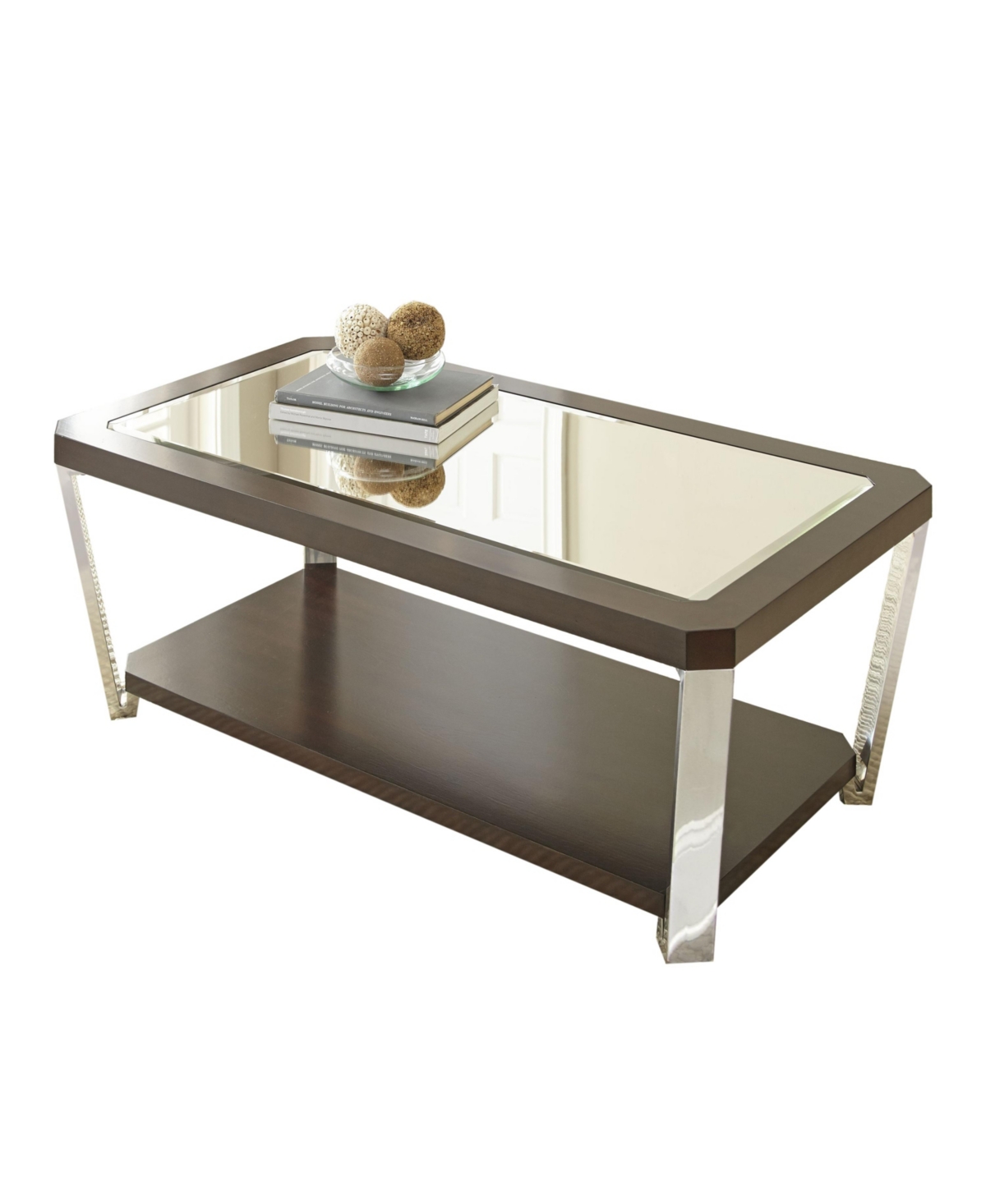 Steve Silver Truman 48" Mirrored Top And Wood Cocktail Table In Espresso