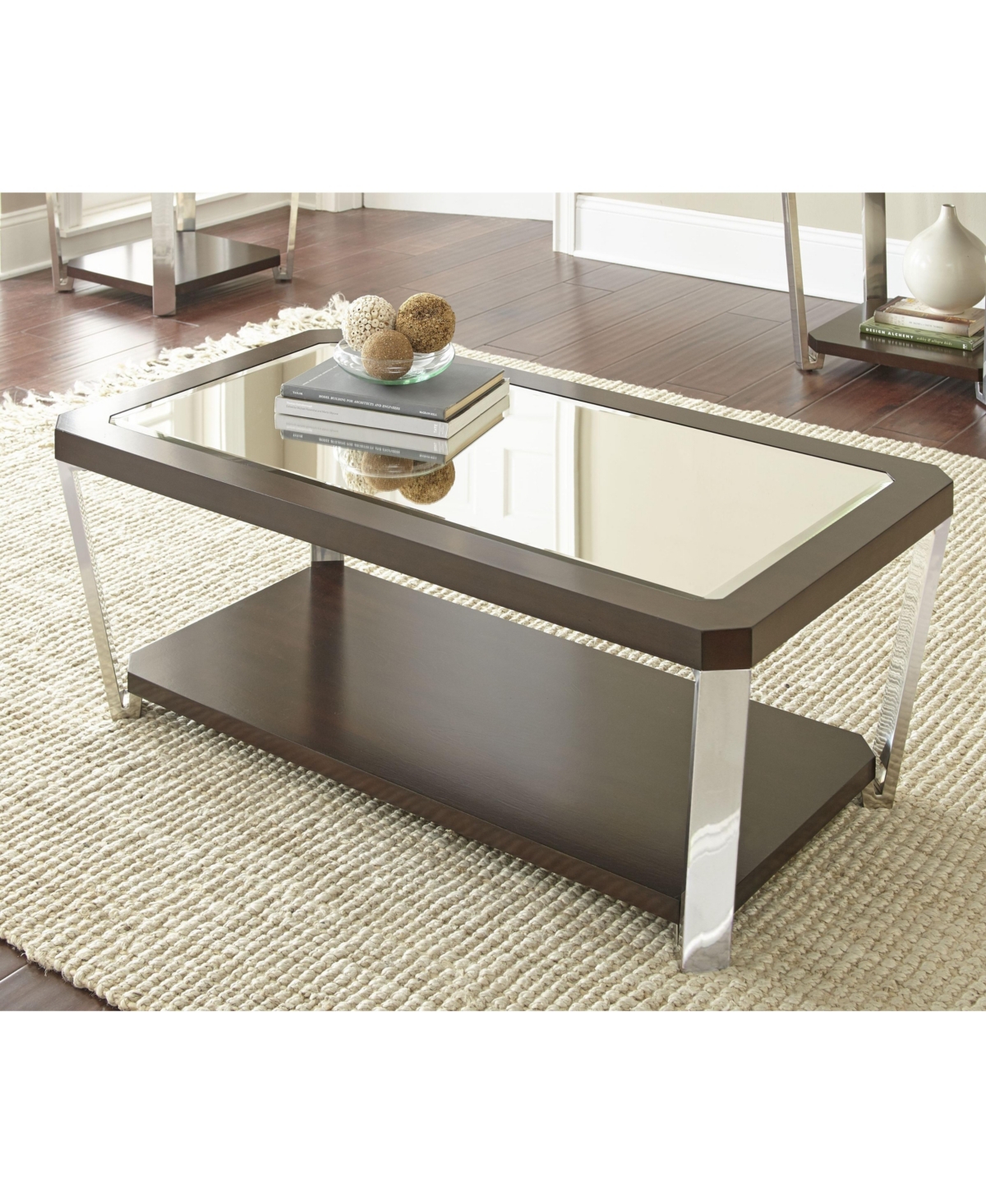 Steve Silver Truman Mirrored Top and Wood Cocktail Table