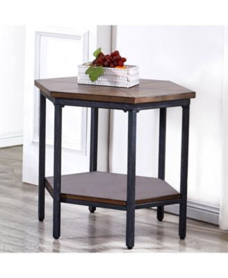 Steve Silver Ultimo 24" Hexagonal Wood and Iron End Table