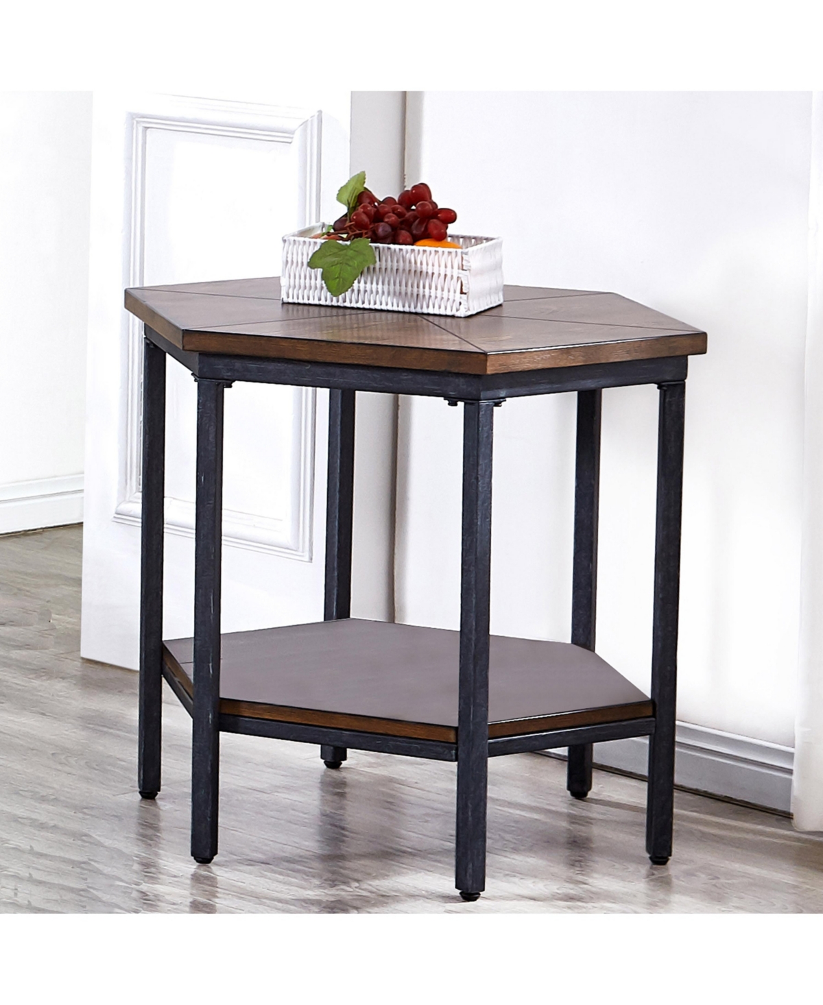 Steve Silver Ultimo Hexagonal Wood and Iron End Table
