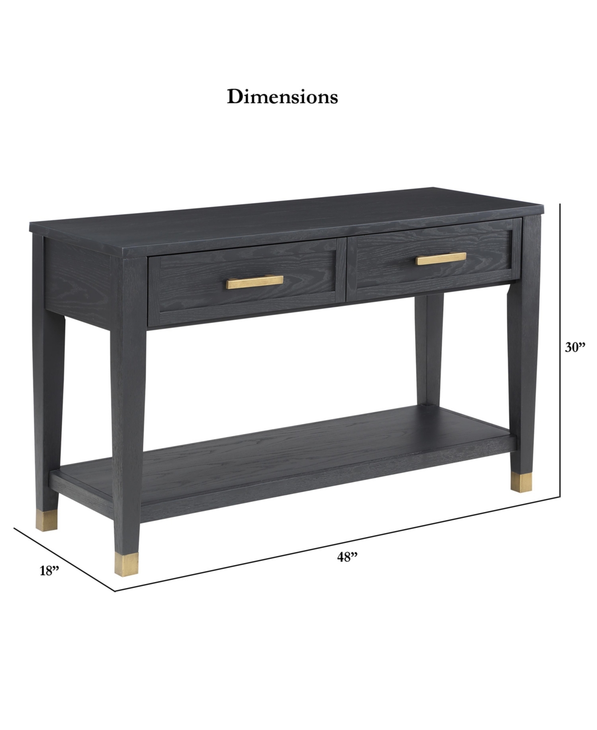 Steve Silver Yves Wood Sofa Table - Rubbed Charcoal with Brushed Brass Accen