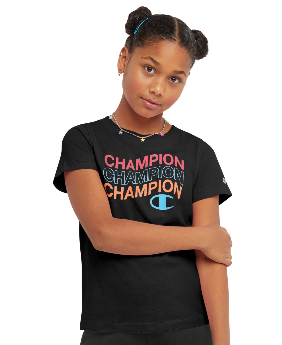 Champion Kids' Little Girls Sleeve Graphic T-shirt In Black ModeSens