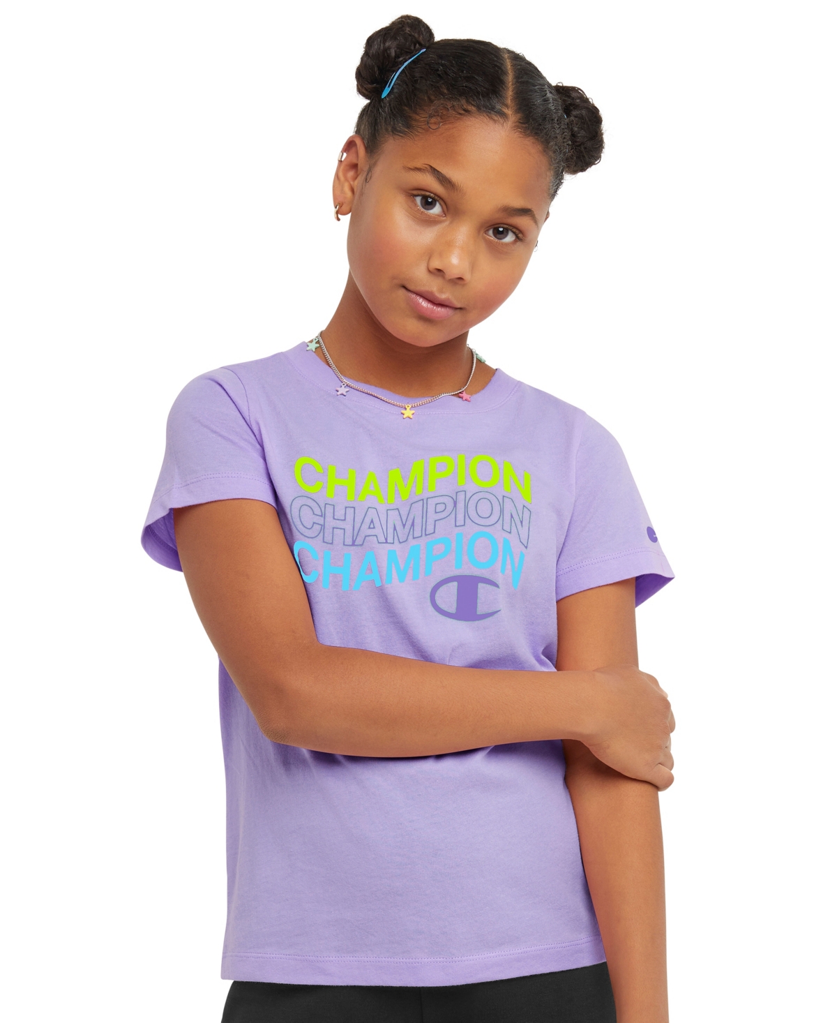 Champion Kids' Little Girls Short Sleeve Graphic T-shirt In Salty Purple