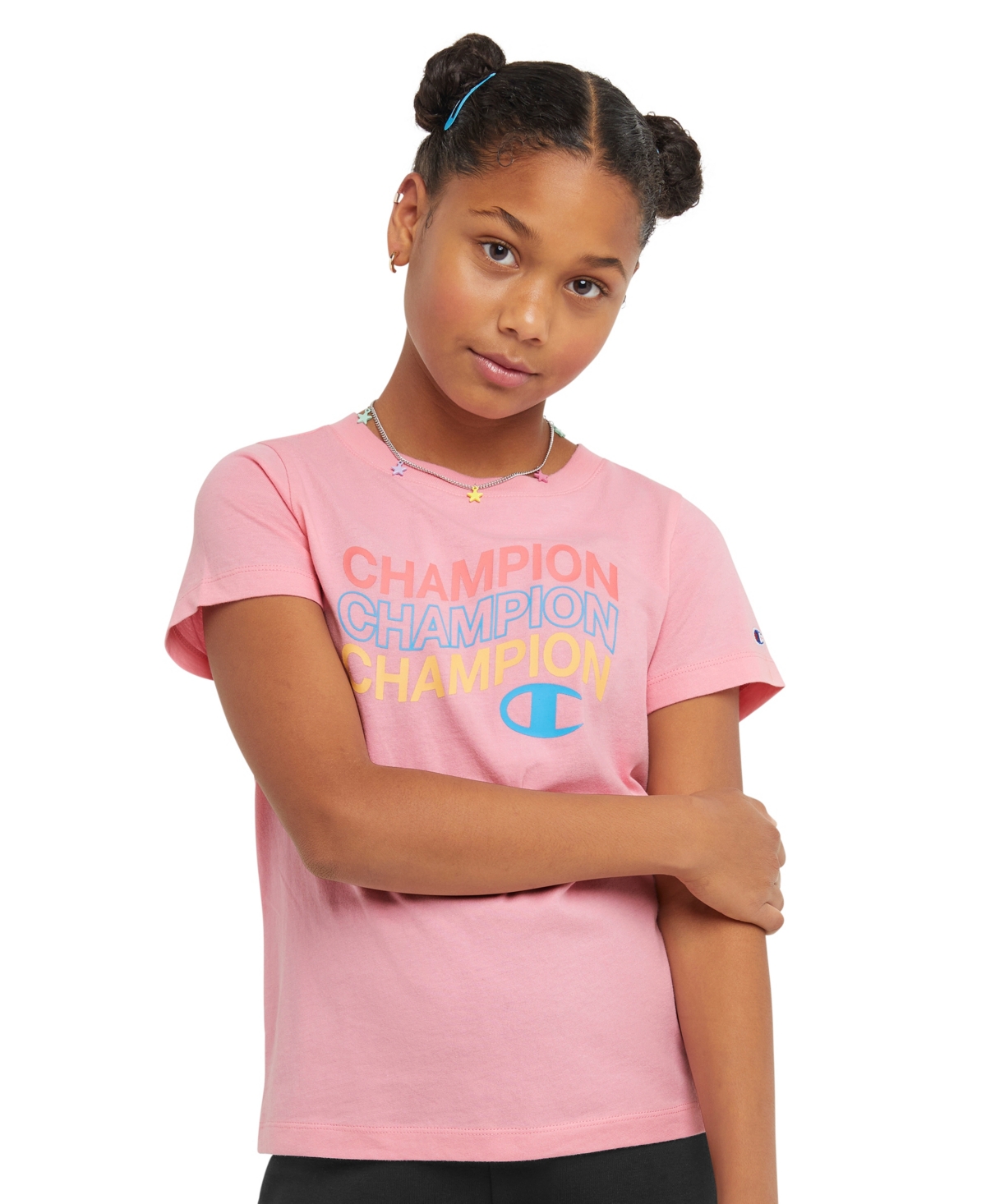 Champion Kids' Little Girls Short Sleeve Graphic T-shirt In Spark Pink