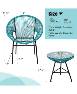3PCS Patio Acapulco Furniture Bistro Set Plastic Rope Glass Table