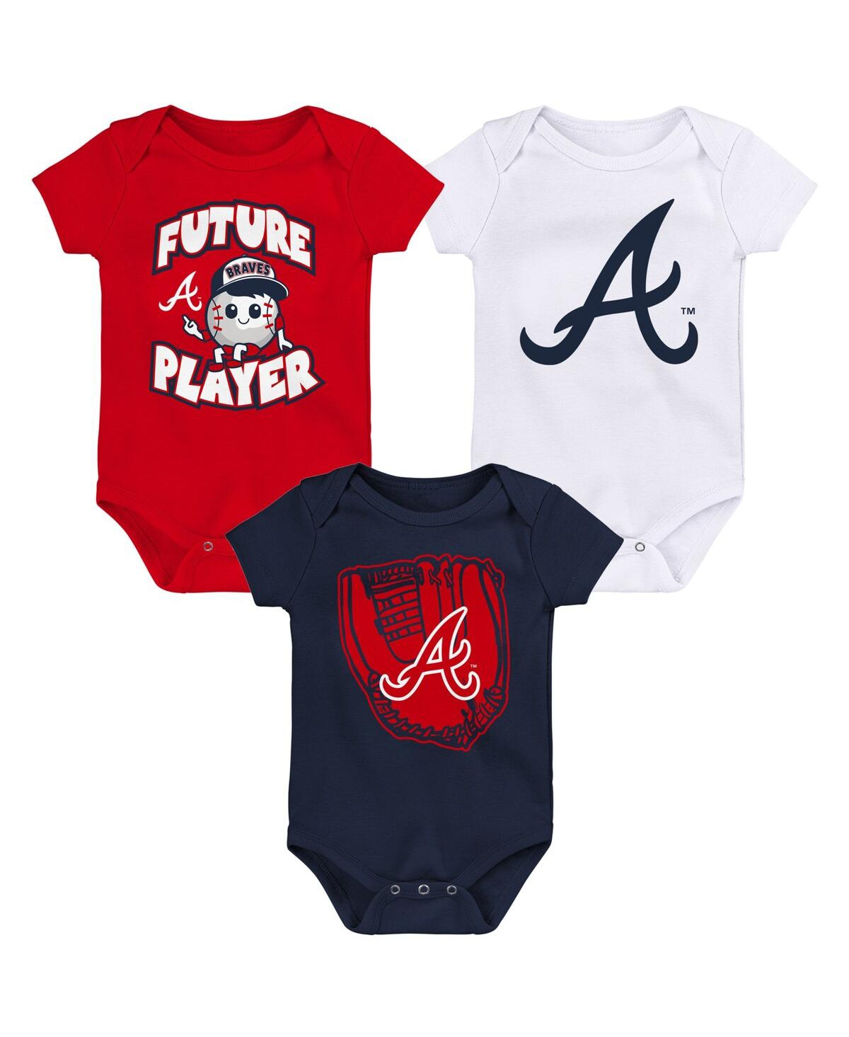 Outerstuff Babies' Newborn And Infant Boys And Girls Red, Navy, White Atlanta Braves Minor League Player Three-pack Bod In Red,navy,white