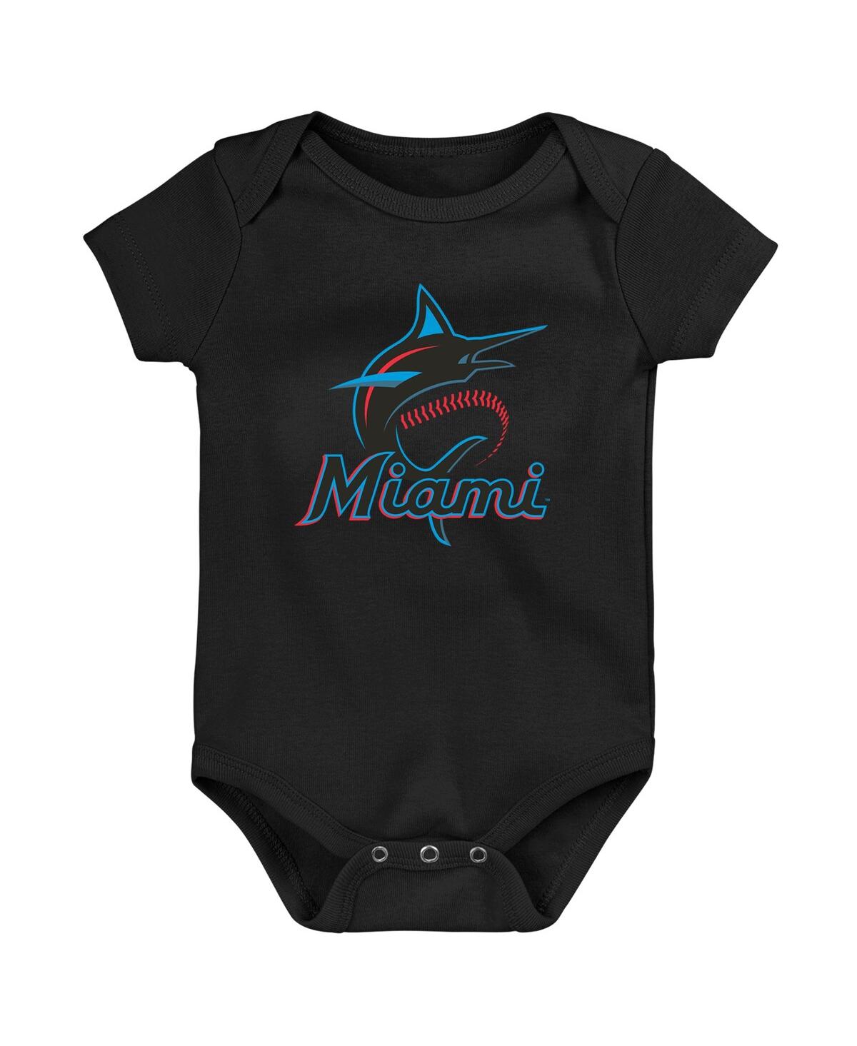 Outerstuff Babies' Newborn And Infant Boys And Girls Black Miami Marlins Primary Team Logo Bodysuit