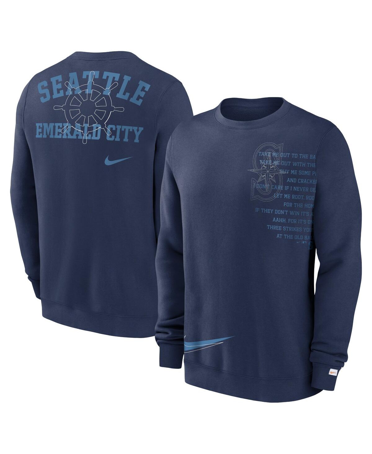 Shop Nike Men's  Navy Seattle Mariners Statement Ball Game Fleece Pullover Sweatshirt
