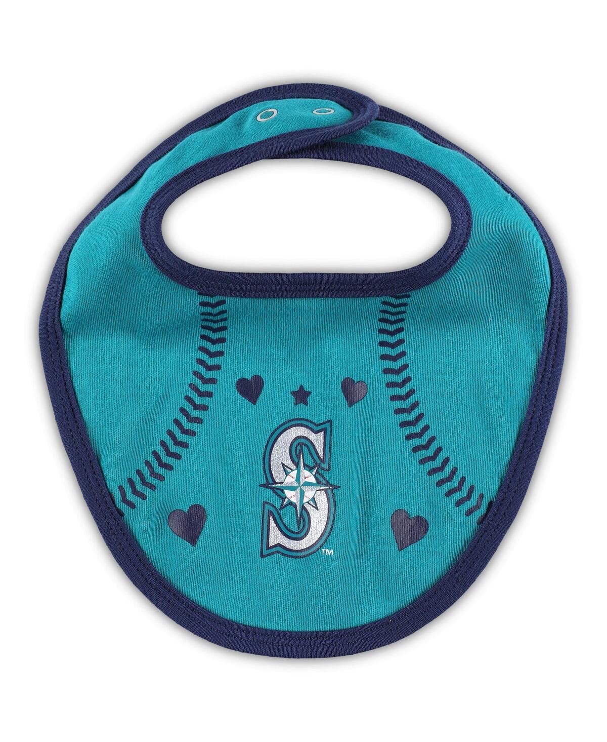 Newborn and Infant Boys and Girls Aqua Seattle Mariners Three-Piece Love of Baseball Bib Bodysuit and Booties Set - Aqua