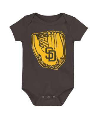 Newborn and Infant Boys and Girls Gold, Brown, White San Diego Padres Minor League Player Three-Pack Bodysuit Set