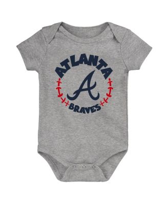Newborn and Infant Boys and Girls Red, White, Heather Gray Atlanta Braves Biggest Little Fan 3-Pack Bodysuit Set