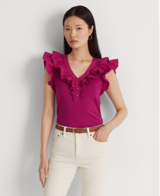 Lauren Ralph Lauren - Women's Ruffle-Trim Cotton Sleeveless Top