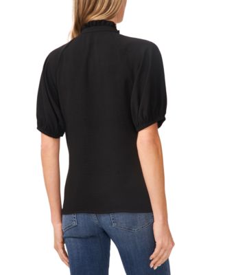 Women's Short Sleeve Ruffle Neck Raglan Split Neck Blouse