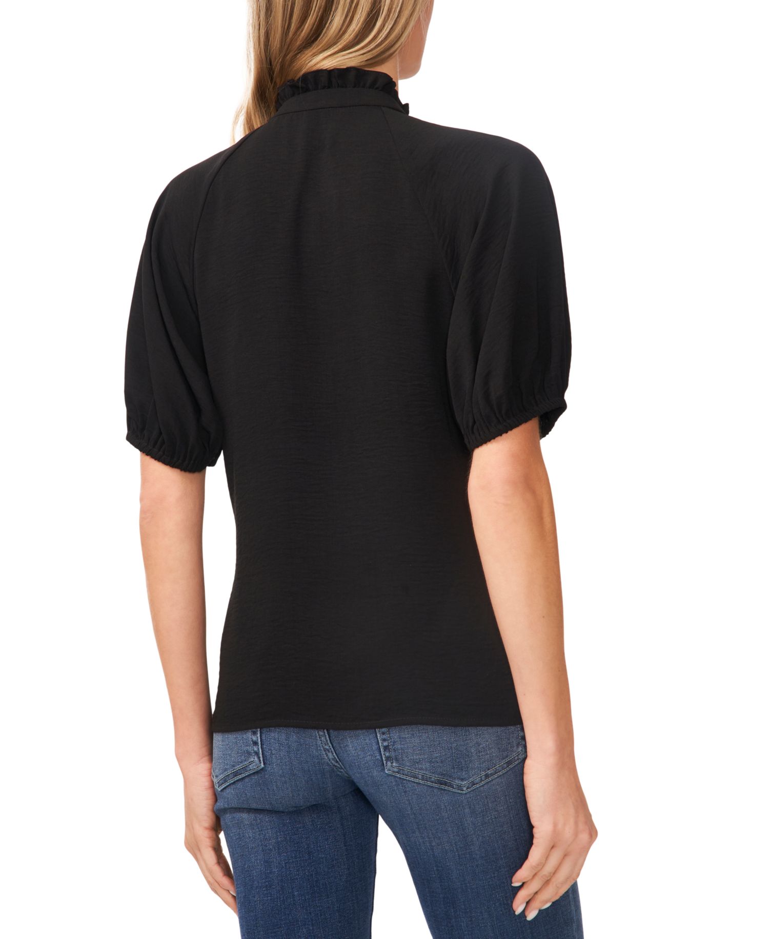 Women's Short Sleeve Ruffle Neck Raglan Split Neck Blouse