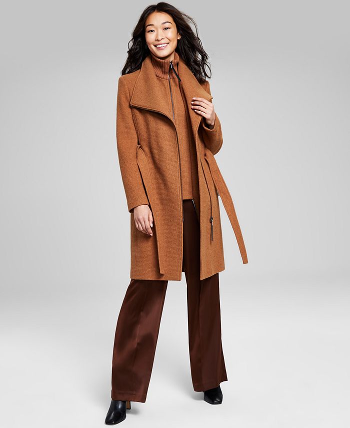 Women's Petite Belted Wrap Coat, Created for Macy's