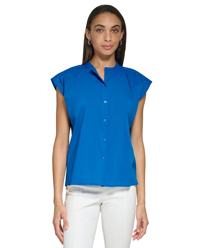 Calvin Klein Cap Sleeve Button Front Blouse - Macy's