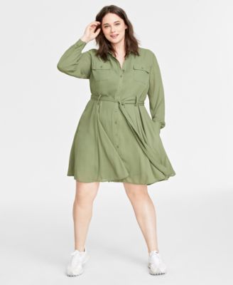 On 34th - Plus Size Polished Crepe Mini Shirtdress