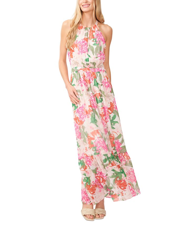 Cece cascading ruffle top halter neck dress