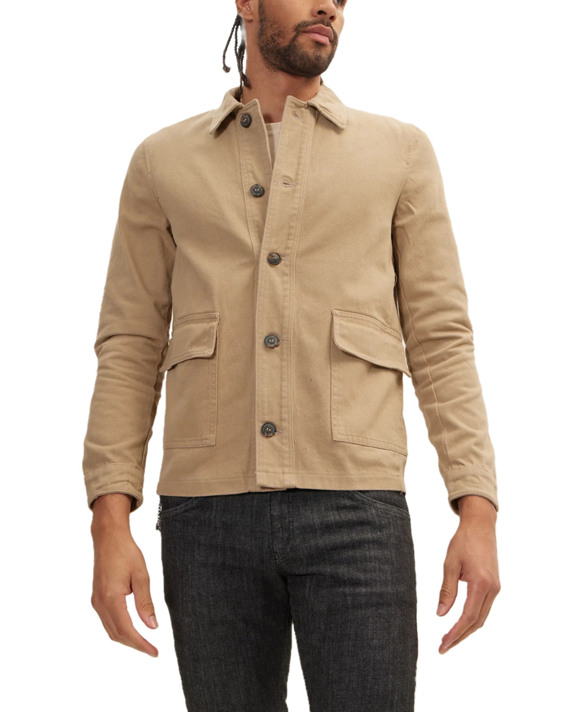 Men's Modern Button-Up Cotton Jacket - Camel