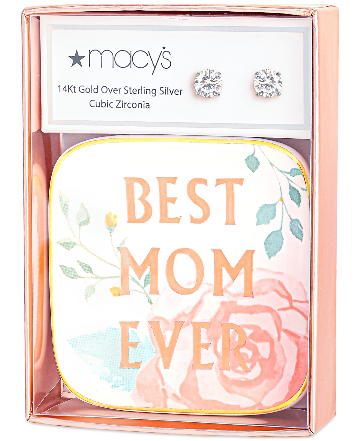 Giani Bernini 2-Pc. Set Cubic Zirconia Stud Earrings & Best Mom Ever Trinket Dish, Created for Macy's - Sterling Silver