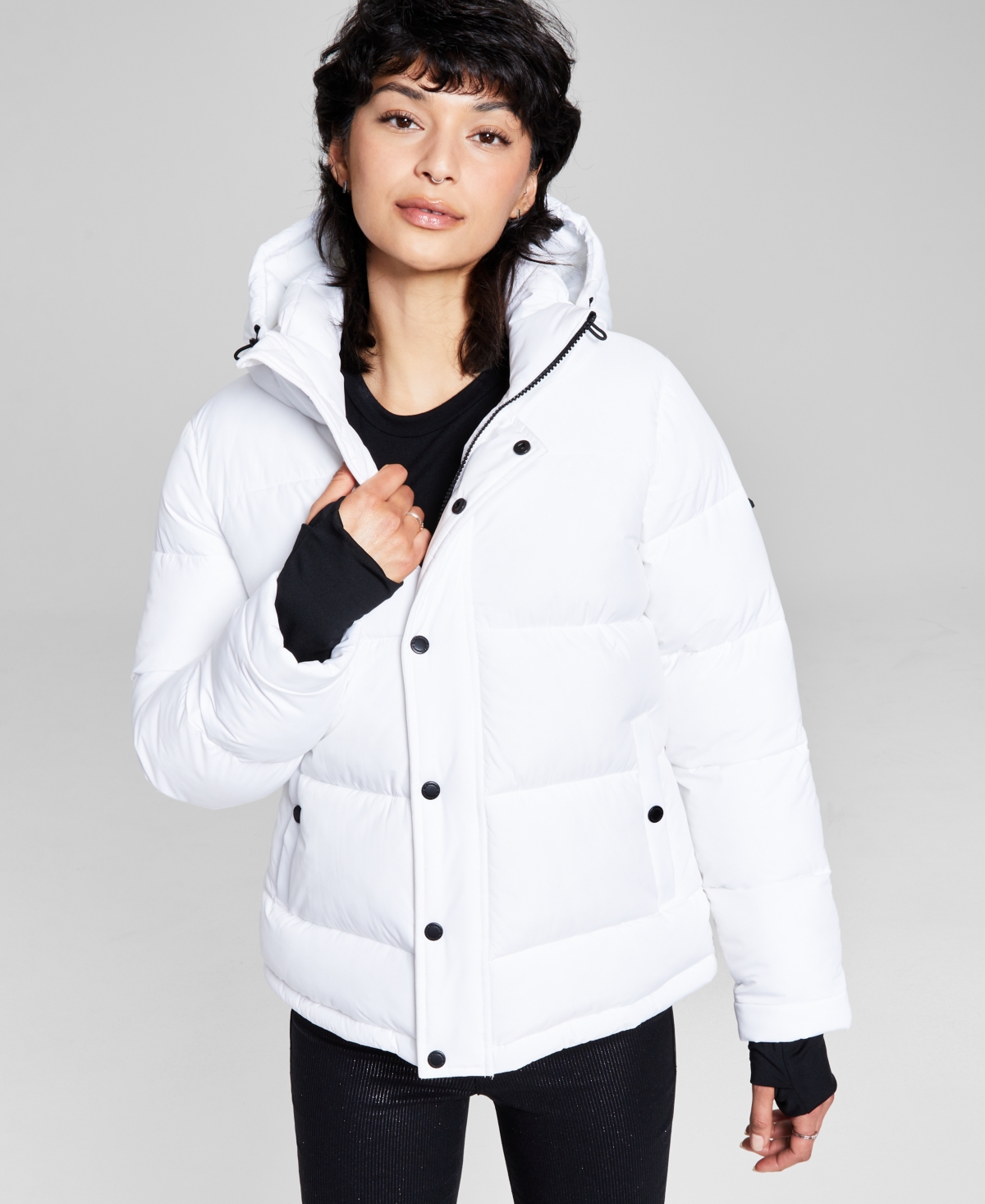 Shop Bcbgeneration Women's Hooded Thumbhole-cuff Puffer Coat In White