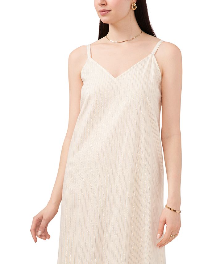 Vince Camuto Women's Metallic Pleat Sleeveless Dress Blue Size 14