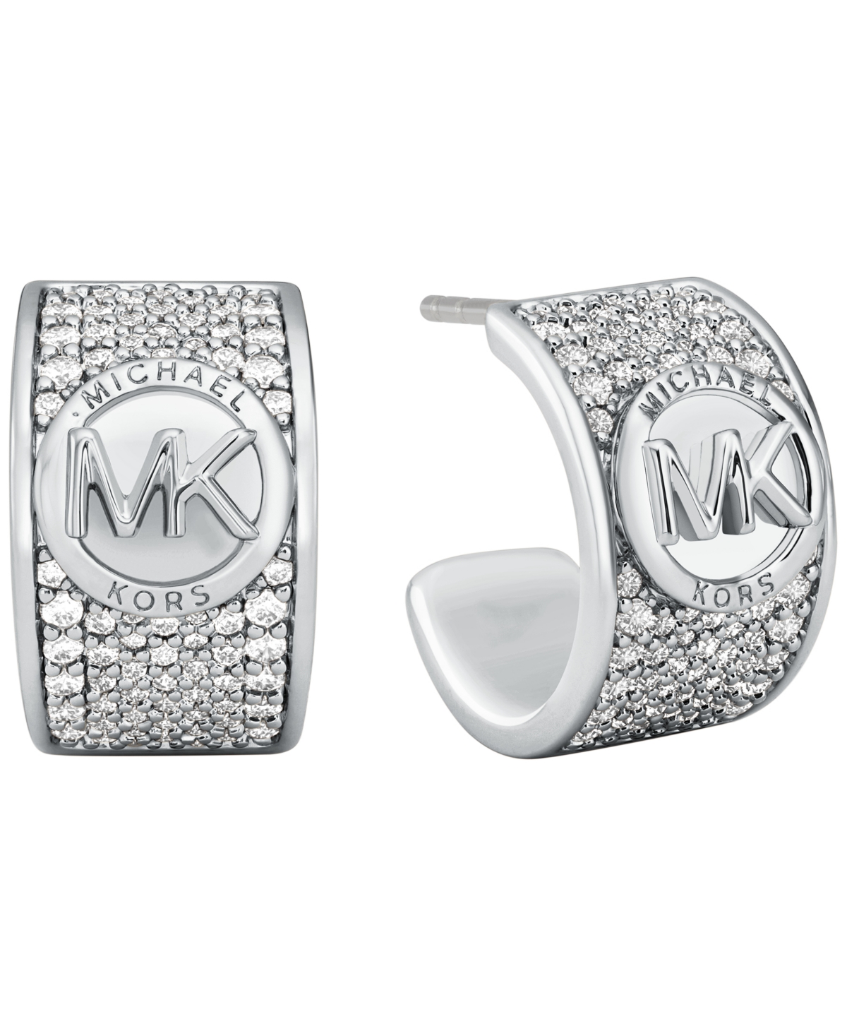 Michael Kors Women's Platinum-plated & Cubic Zirconia Pavé Huggie Earrings In Silver