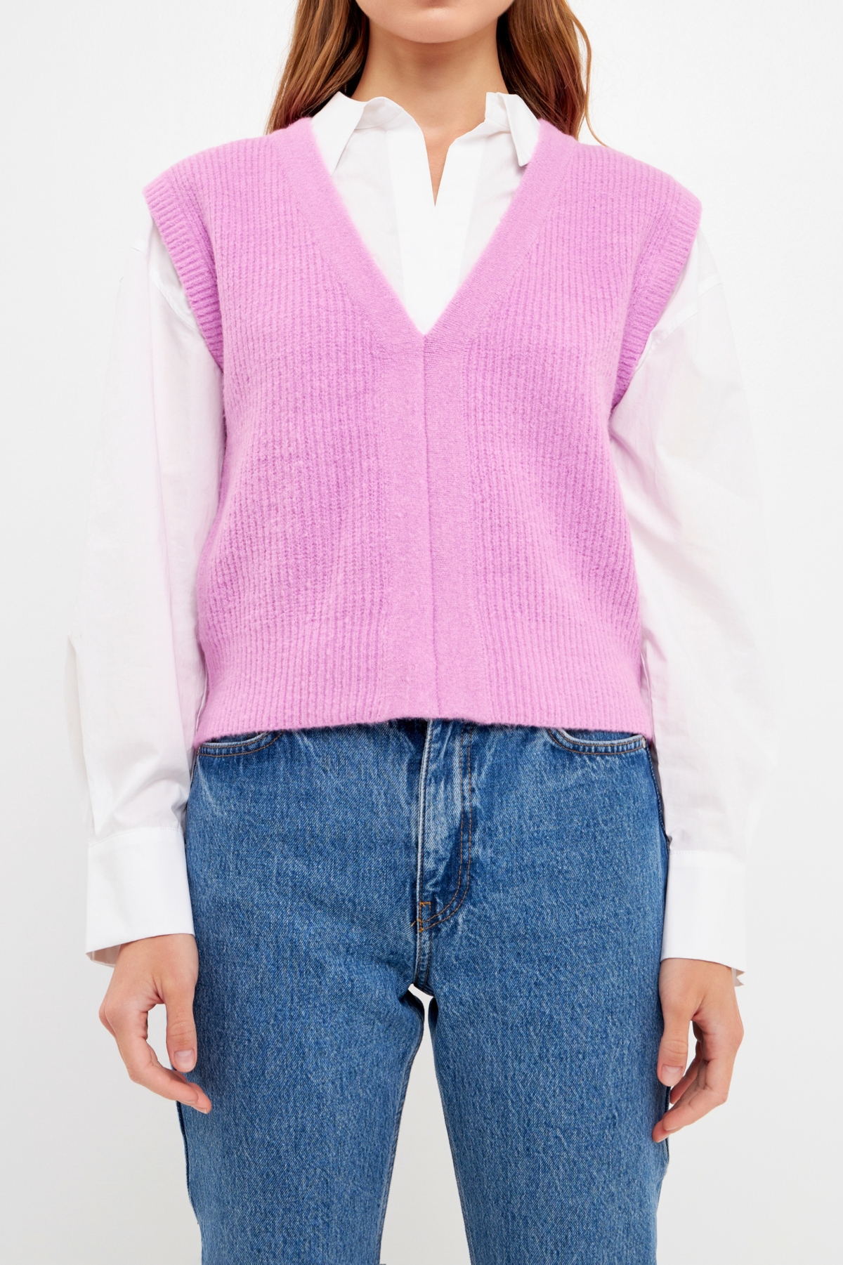 English Factory Rib Sweater Vest In Orchid