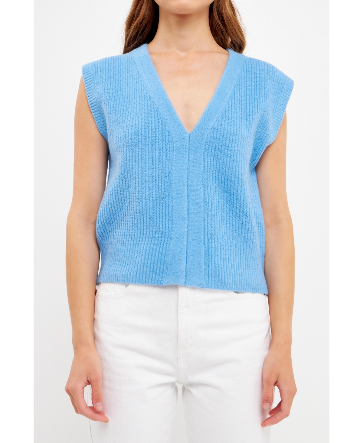 English Factory Rib Sweater Vest In Oxford Blue
