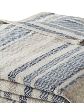 Eddie Bauer Herringbone Stripe Blue Full/Queen Blanket - Macy's