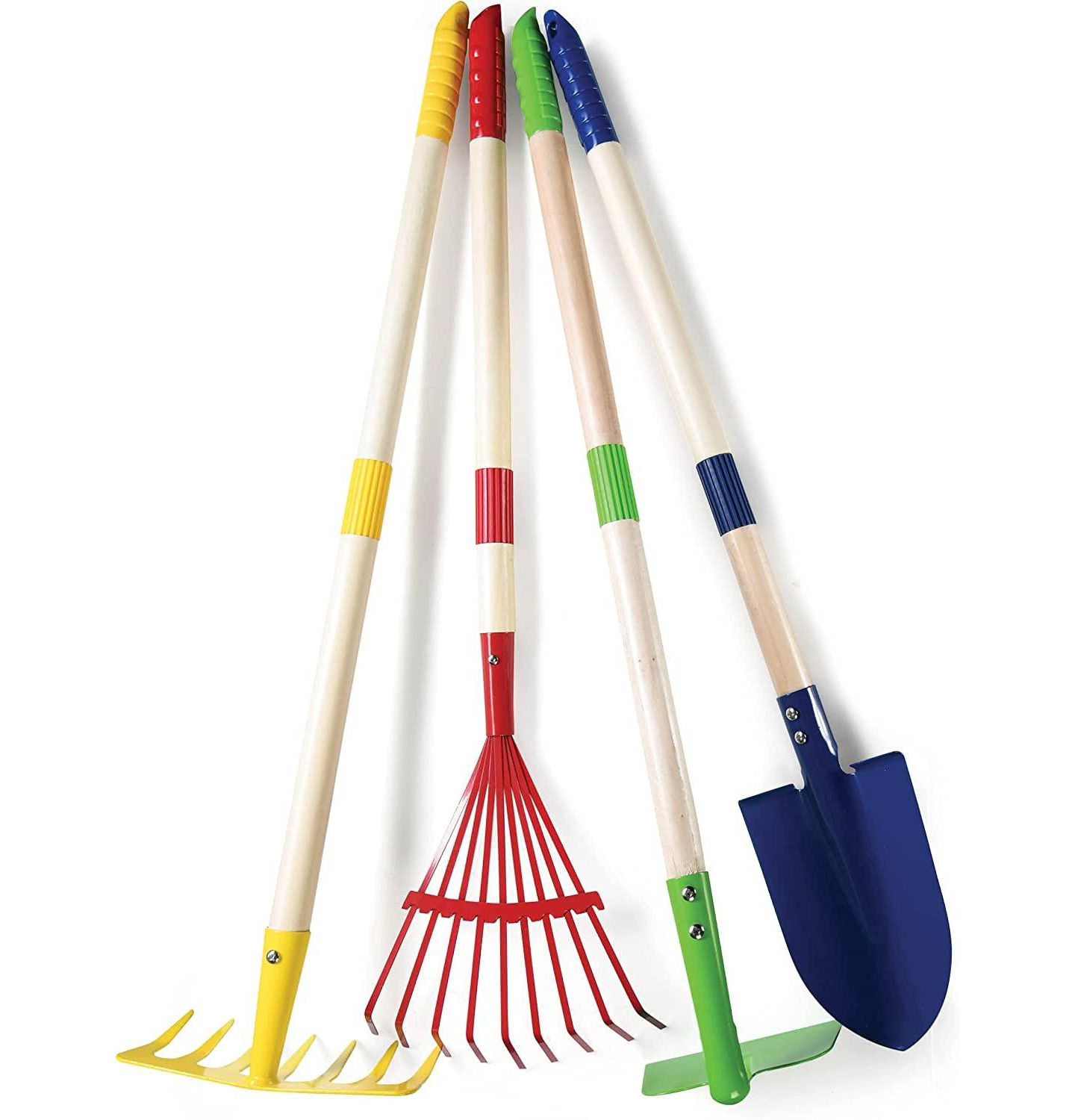 Детские игрушки Play22usa Garden Tool Set Toy 4-Piece - Shovel, Rake, Hoe, Leaf Rake — фото 1
